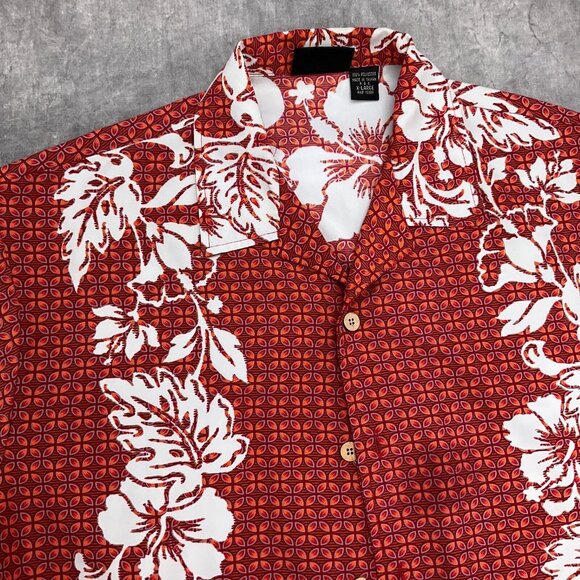ODO Shirt‎ Men XLarge Red White Floral Tropical Hibiscus Aloha Casual VTG - Picture 2 of 9